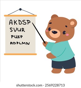 Bear Animal Work in Ambulance and Hospital Stand at Eye Chart Vector Illustration