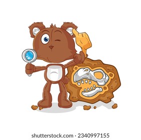 the bear archaeologists with fossils mascot. cartoon vector