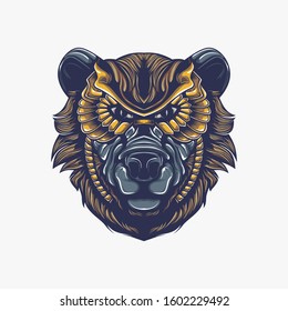 bear art with gold accessories on eyes and gold necklace