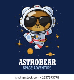 Bear astronaut cartoon. shirt design.
