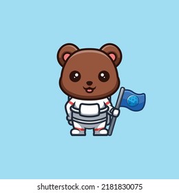 Bear Astronaut Cute Creative Kawaii Cartoon Mascot Logo