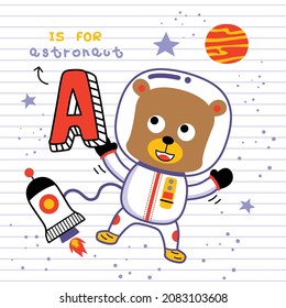 bear the astronaut funny animal cartoon