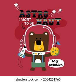 bear the astronaut funny animal cartoon