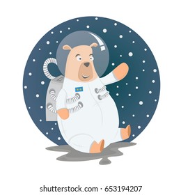 bear as astronaut in the space with suit, animal cartoon vector illustration