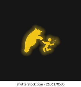 Oso Atacando el icono del neón amarillo brillante