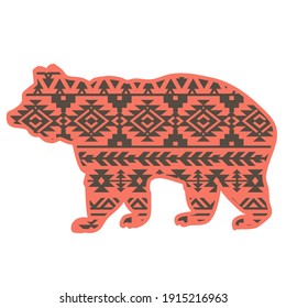 Bear aztec style. Tribal design ethnic ornament vector print art graphic illustration isolated on white