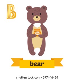 Bear. B letter. Cute children animal alphabet in vector. Funny cartoon animals. Vector illustration