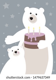 Bear and baby bear with a cake