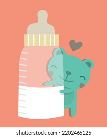 Ilustración vectorial del oso con biberón de alimentación para bebés