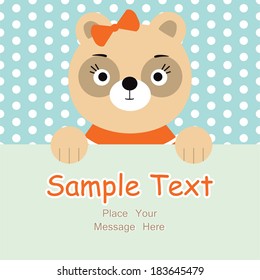 Bear for baby girl - baby arrival announcement. Happy Birthday background  