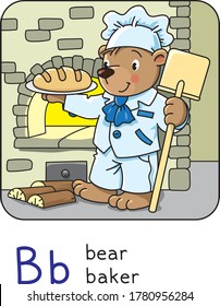 Bear baker Animals and professions ABC. Alphabet B
