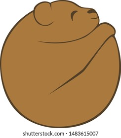 Bear ball!  A round cartoon brown bear shaped like a circle.  Two color isolated vector drawing.