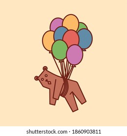 El oso con la ilustración vectorial de globo gráfico en estilo plano. Bien por el elemento de libro infantil, pancarta, folleto