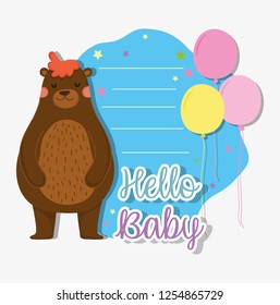 bear with balloons to baby shower card