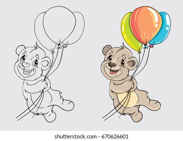 Bear with balloons Color and black and white. For coloring the book