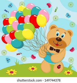 Bear with balloons - vector illustration