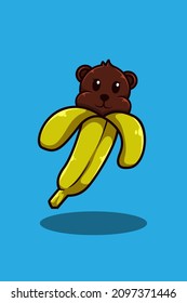 Bear with banana cartoon illustration