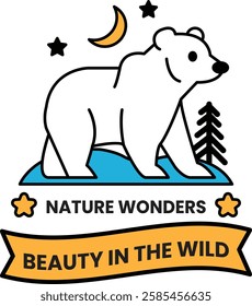 The bear and the banner in the style of sign illustrations