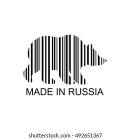 Bear barcode for goods from Russia. Wild animal bar code. Logo for Russian commodity