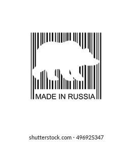 Bear barcode for goods from Russia. Wild animal bar code. Logo for Russian commodity