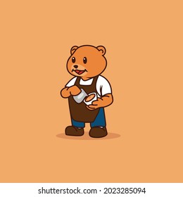 the bear barista coffee maker cartoon mascot character
