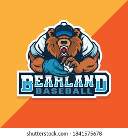 bear baseball logo. bear holding ball of baseball. e sport logo. vector illustration