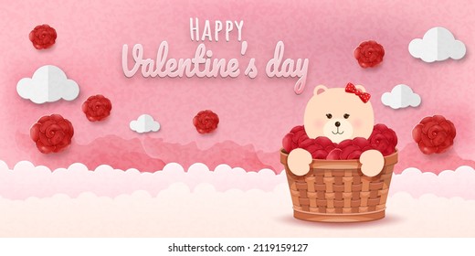 Bear in a basket with red roses