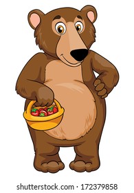 Bear with a basket, vector illustration on white background