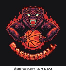 Bear Basketball Mascot Logo Vector Illustration