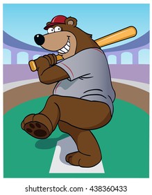Bear At Bat  /  A cartoon bear takes a swing at the plate.