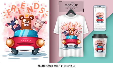 Bear, bat, rhino - mockup for your idea. Vector eps 10