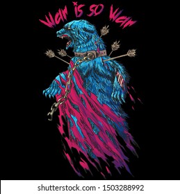 bear battle vector art print on clothes  wounded by arrows and growls t-shirt animal black design wild abstract aggression attack grizzly