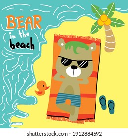 bear in the beach funny animal cartoon