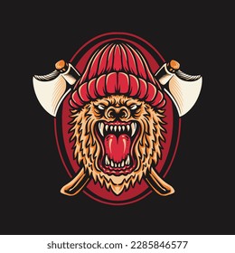 Bear Beanie with Axe Vector Illustration