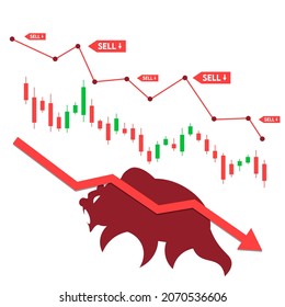 Bear or bearish market stock trend, Trade exchange, Stock bar charts are downtrend like a bear.