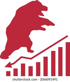 Bear or bearish market trend in crypto currency or stocks. Trade exchange, Down arrow graph for Decline in rates. Cryptocurrency price chart. Global economy crash. 