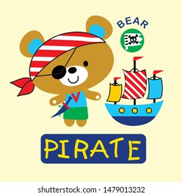 the bear becomes a pirate, cartoon vector illustration