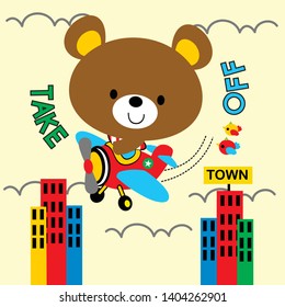 the bear is becoming a pilot, cartoon vector illustration