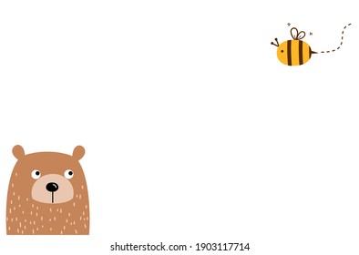 Bear and bee cartoon isolated on white background vector illustration.