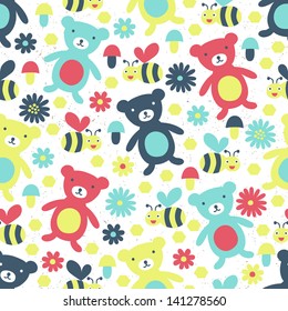 bear and bee seamless pattern
