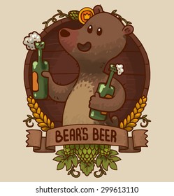 Bear with beer emblem, vector