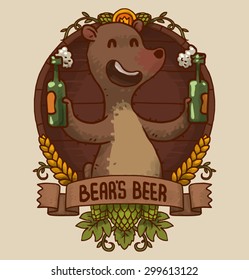 Bear with beer emblem, vector