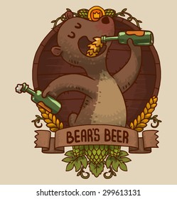 Bear with beer emblem, vector