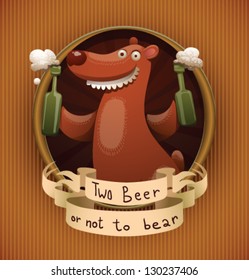 Bear with a beer, label, 02, vector