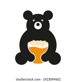 Bear and beer. Logo of bear holding a large mug of beer with foam in his hands on a white background 