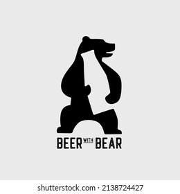 Bear with Beer - Negative Space logo Vector Eps 10