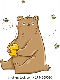 bear and bees brown illustration