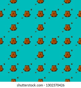 Bear and bees seamless pattern bear vector background wallpaper repeat isolated