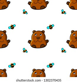 Bear and bees seamless pattern bear vector background wallpaper repeat isolated