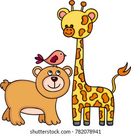 Bear with bird and giraffe
